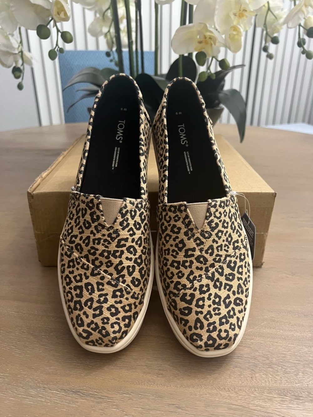 TOMS Leopard Print Slip-On Moccasins - Beige and Black